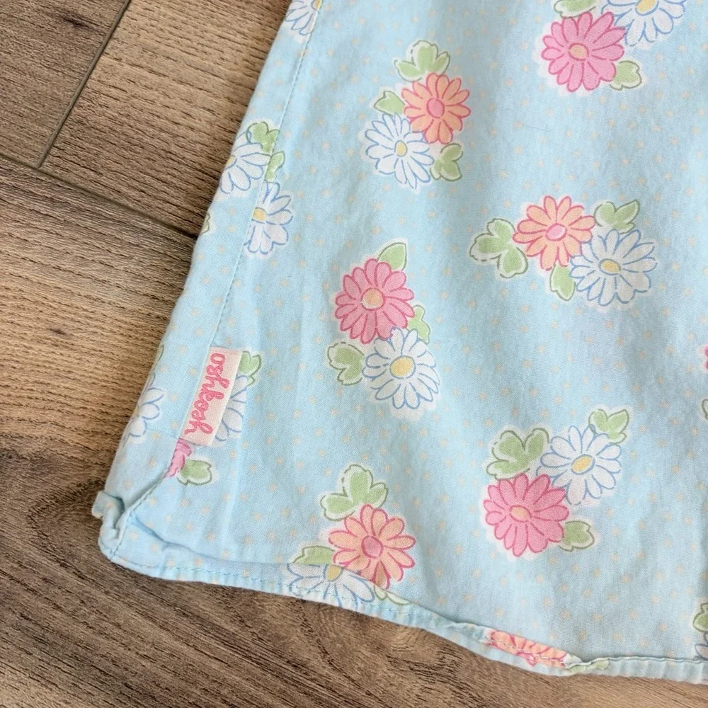Vintage Osh Kosh Bgosh Top Girls Blue Floral Cotton Button Front Blouse Size 8